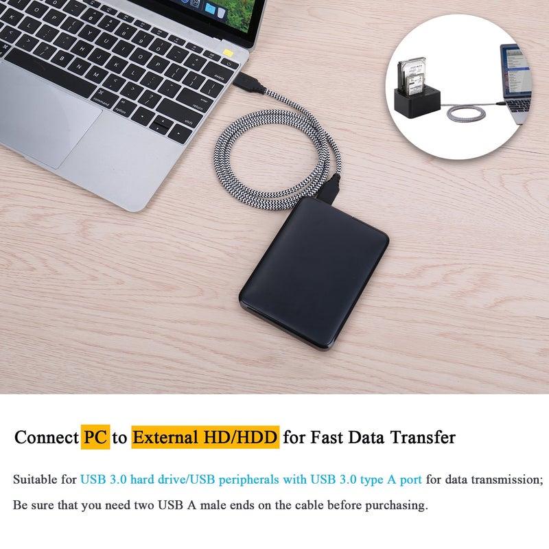 Besgoods Male to Male USB 3.0 Cable, 2-Pack 3FT/1M Short Braided USB Type A to A Cable Cord for Data Transfer, DVD Player, Laptop Cooler and More, White - Image 3